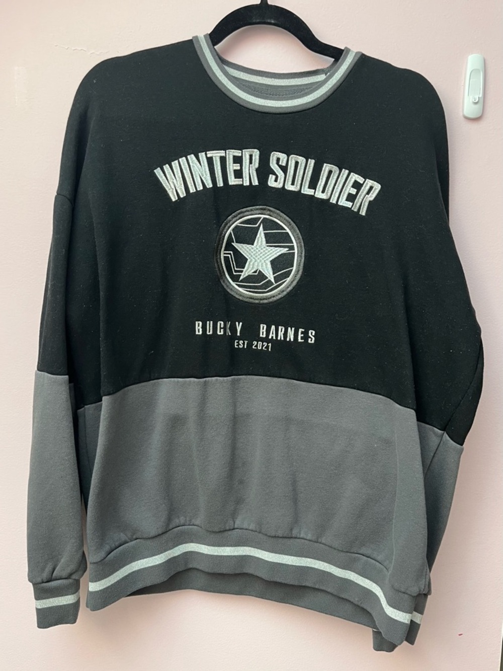 Marvel Winter Soldier Bucky Barnes Two-Tone Crewneck Sweater - Black & Gray